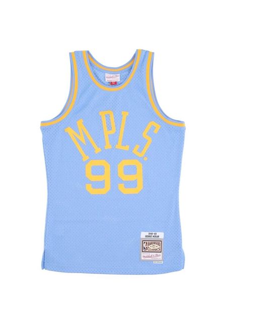Mitchell & Ness Fitness ,Blauw ,Polyester Vintage Basketbal Tanktop George Mikan in het Blue voor heren