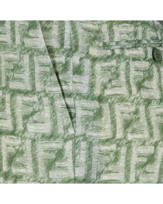 Fendi Lange gerade reißverschluss bedruckte baumwoll-leinen-hose in Green für Herren