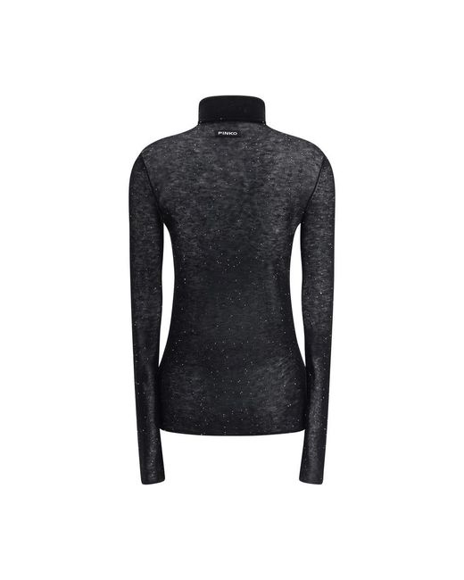 Pinko Black Schillerndes Wollmischung Rollkragen Top