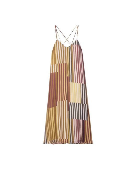 Ottod'Ame Gestreept Patchwork Jurk in het Brown