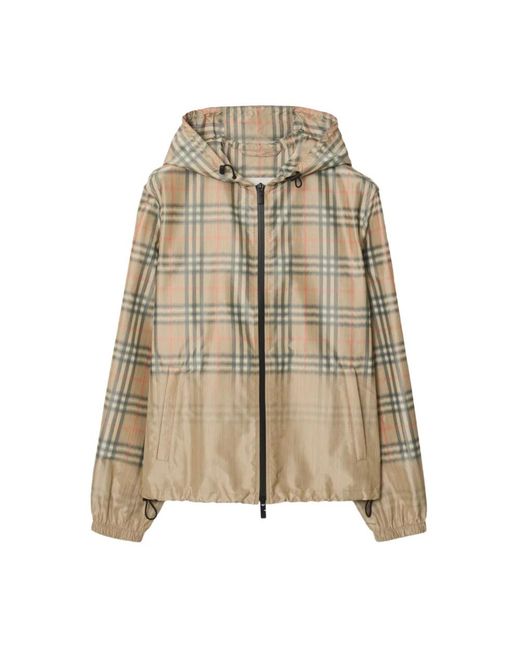 Burberry Jassen ,Polyester Gradient Check Hooded Jacket in het Natural voor heren