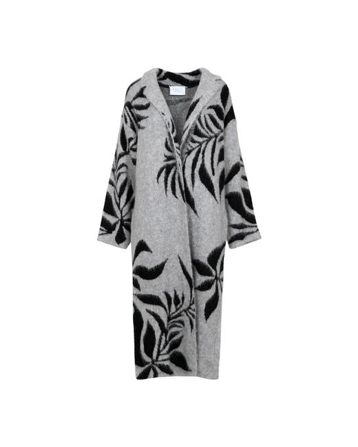 Kaos Jassen ,Grijs ,Wol Grijs Wol Gebreid Jacquard Badjas Stijl in het Black