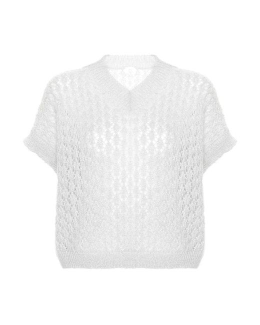 Eleventy White V-Neck Knitwear