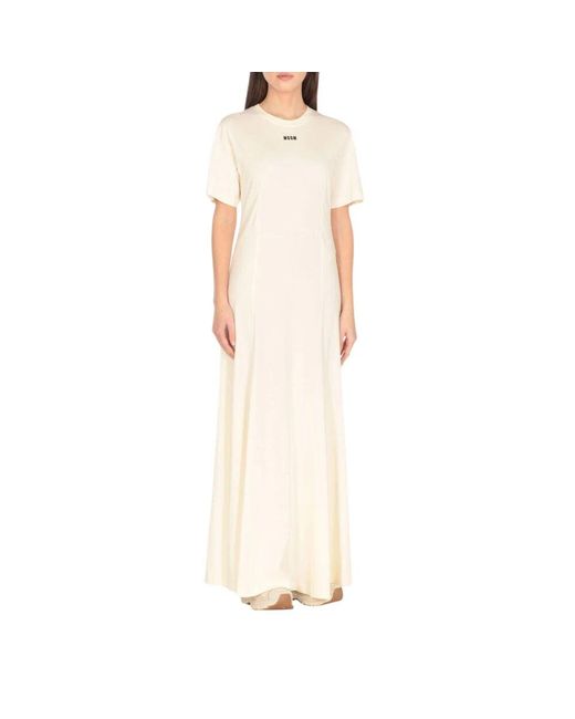 MSGM Natural Rosa Ärmelloses Midi-Kleid Mit Rüschen