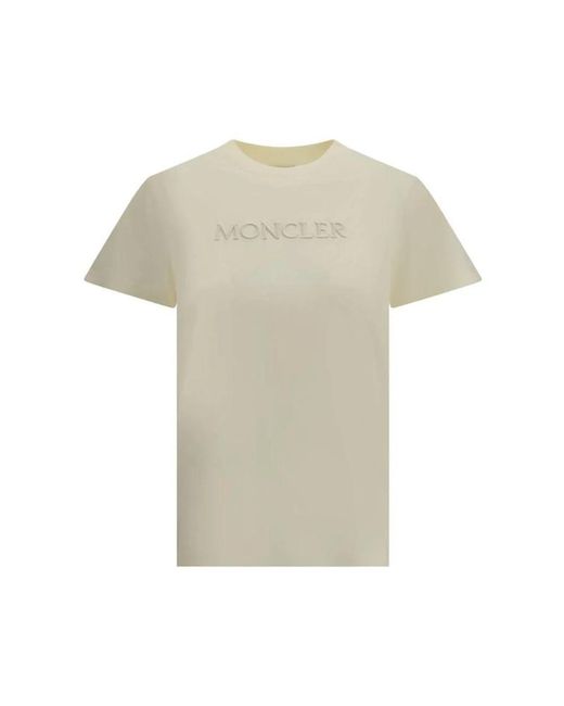 Moncler Natural Monogramm Besticktes Baumwoll-T-Shirt