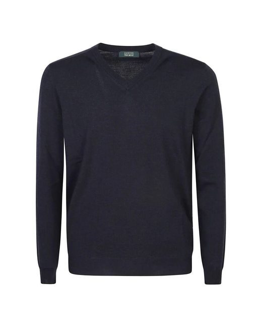 Zanone Blue V-Neck Knitwear for men