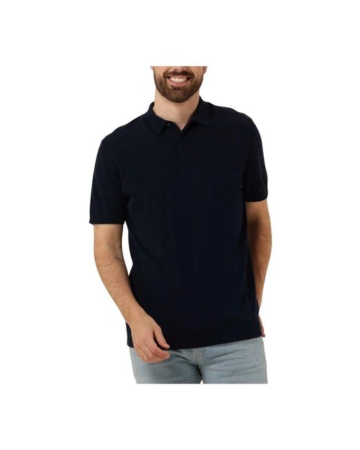 SELECTED Tops ,Blauw Gebreid Polo Shirt in het Black voor heren