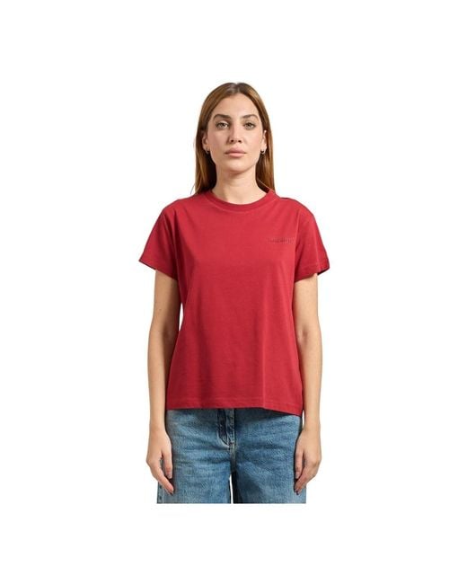 Patrizia Pepe Red Rotes T-Shirt Mit Besticktem Logo