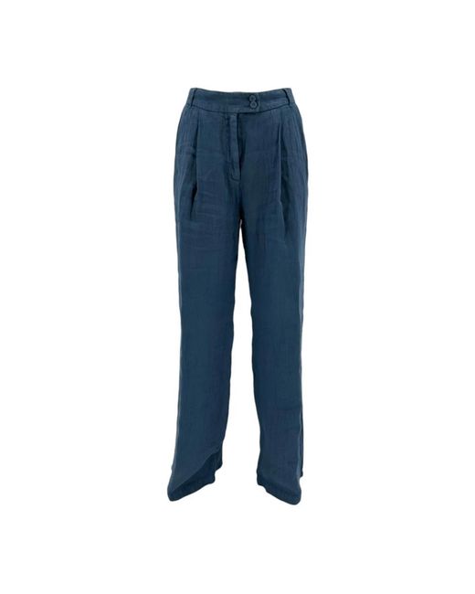 120% Lino Wide Trousers in het Blue