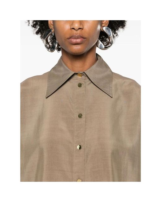 Quira Overhemden ,Bruin ,Zijdeblend Oversized Geknoopt Overhemd in het Natural