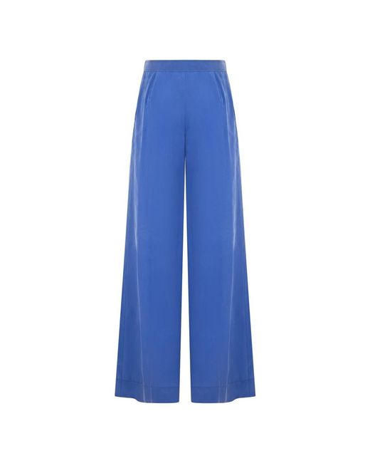 Alberta Ferretti High-Rise Plissé Zijden Broek Met Wijde Pijpen in het Blue