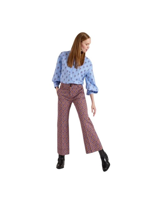 LaDoubleJ Broeken ,Veelkleurig ,Katoen Sovereign Mini Print Flare Broek in het Blue