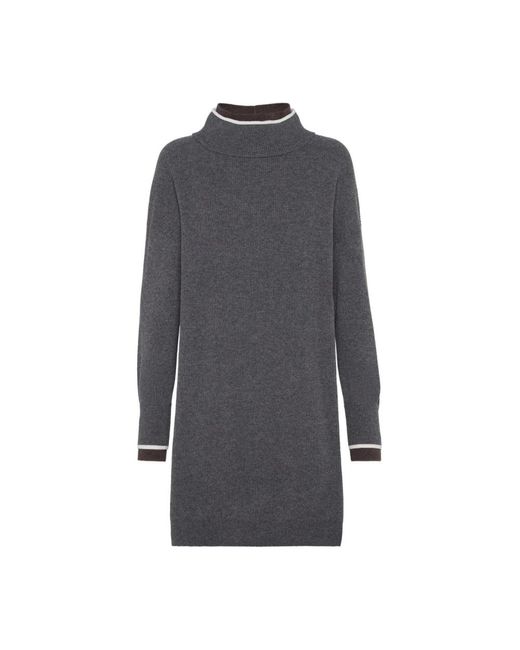 Brunello Cucinelli Gray Dunkelgraues Geripptes Strickkleid