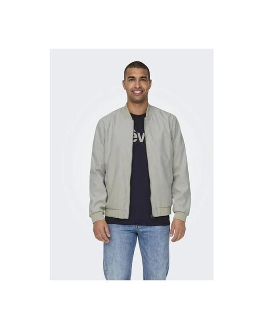 Only & Sons Gray Bomber Jackets for men
