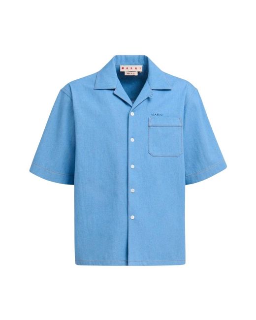 Camicia in cotone con tasca sul petto di Marni in Blue da Uomo