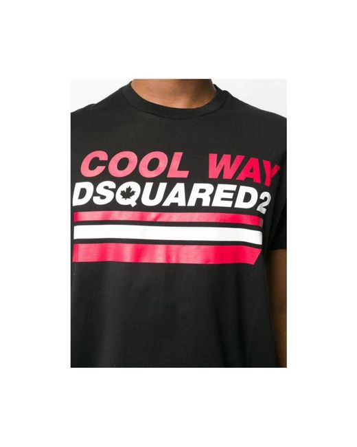 DSquared² Tops ,Zwart ,Katoen Zwarte T-Shirt, Relaxte Pasvorm in het Black voor heren