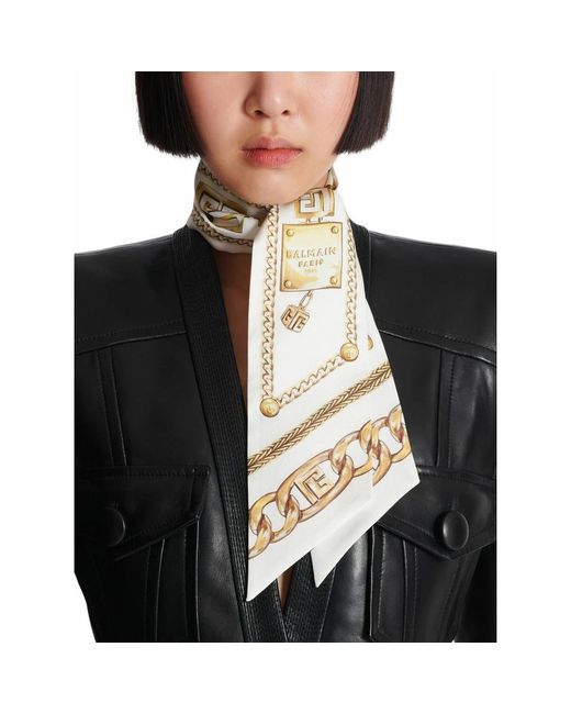 Balmain Natural Bandana Aus Seide Mit Chaînes-Print