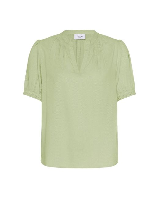 Saint Tropez Overhemden ,Groen ,Groene Rookblouse Met Korte Mouwen in het Green