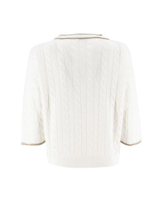 Le Tricot Perugia White Jersey Mit Kontrastbesatz Am Ausschnitt