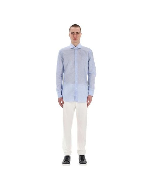Barba Napoli Blue Casual Shirts for men