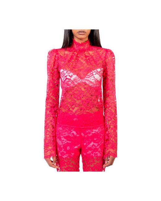Doris S Overhemden ,Roze ,Fuchsia Kant Hoge Hals Blouse in het Pink