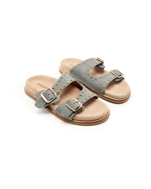 Gioseppo Schoenen ,Grijs ,Leer Studded Leren Sandaal Met Dubbele Gesp in het Metallic