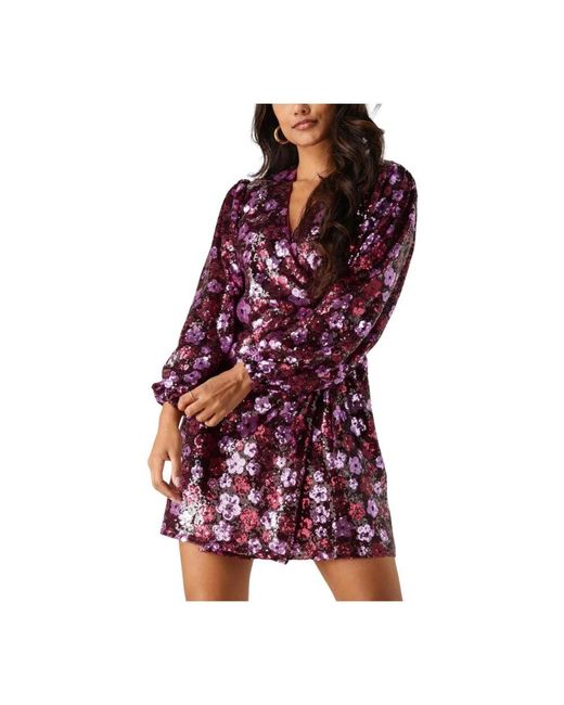 Notre-v Purple Funkelndes Blumiges Minikleid
