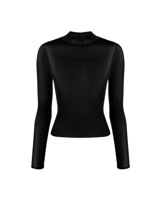 Courreges Overhemden ,Zwart ,Polyester Mockneck 2Nd Skin Top in het Black