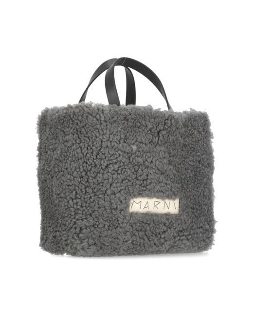 Marni Grijze Leren Handtas Met Bontdetails in het Gray