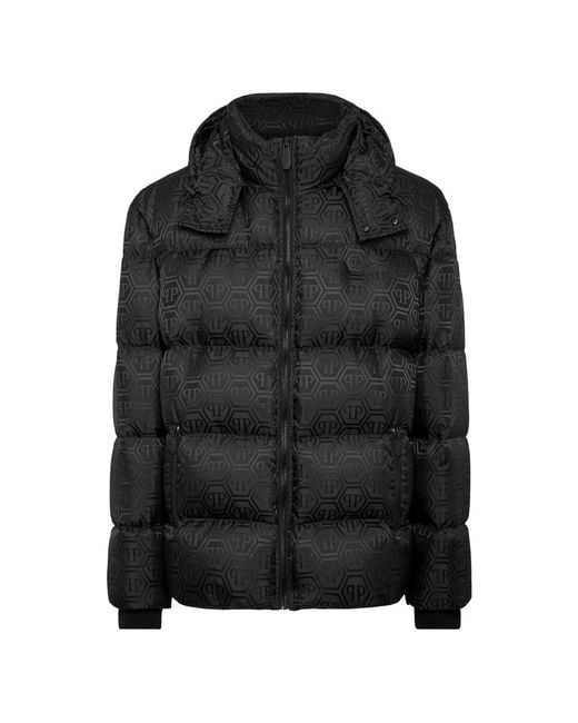 Philipp Plein Jassen ,Zwart ,Nylon Oversize Nylon Jacquard Bomber Monogram in het Black voor heren