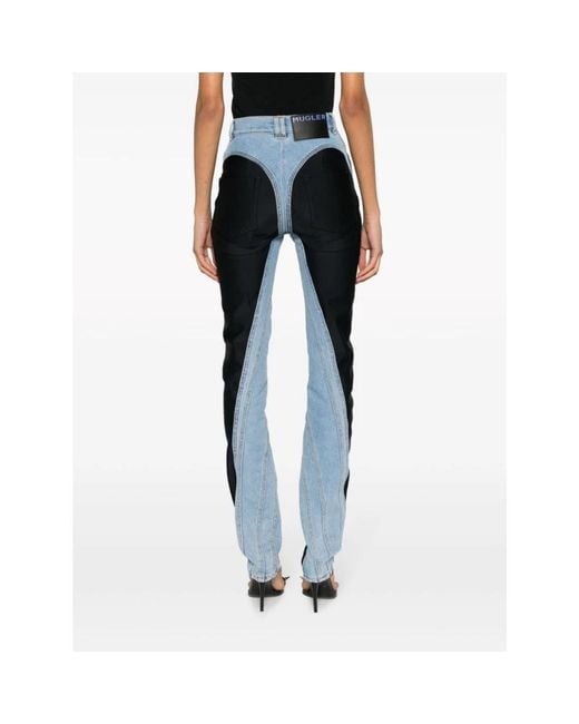 Mugler Blue Mittelblaue high-waist-jeans mit kontrastierenden einsätzen