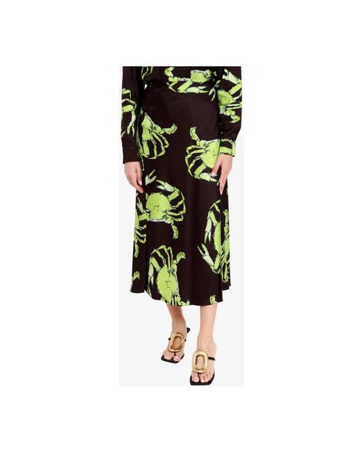 MSGM Rokken ,Veelkleurig ,Satijn Satin King Crab Print Omslagrok in het Green