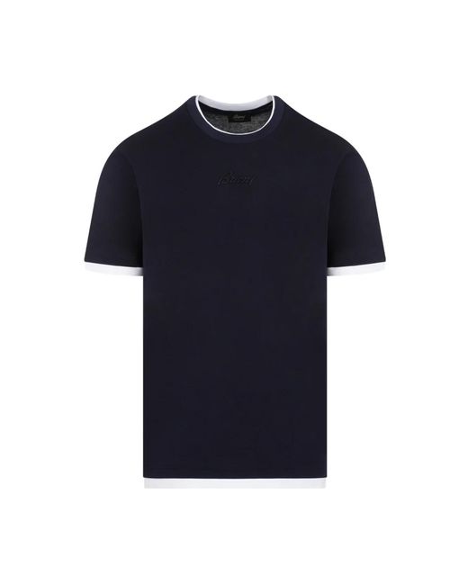 Navy white cotton t-shirt di Brioni in Blue da Uomo