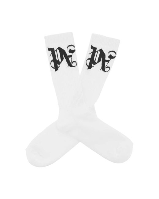 Palm Angels White Socken mit kontrastierendem jacquard-monogramm
