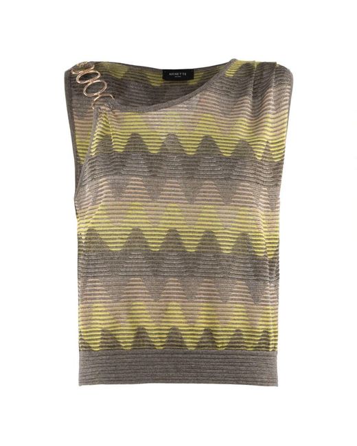 Nenette Green Grünes Stricktop Mit Schulterringen
