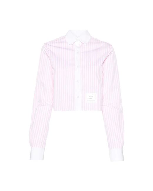 Camicia rosa con logo a righe universitarie di Thom Browne in White