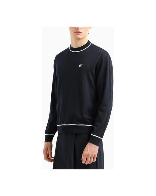 Emporio Armani Blue Round-Neck Knitwear for men