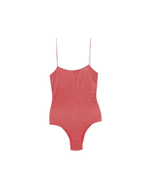 Oseree Red Glitter-Effect Spaghetti-Strap Swimsuit