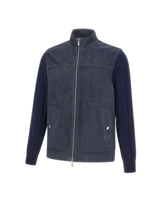 Eleventy Blue Leather Jackets for men