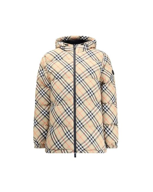 Burberry Geruite Donsjack Met Capuchon in het Natural