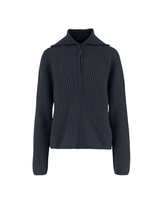 Allude Blue Wolle Kaschmir Reißverschluss Pullover