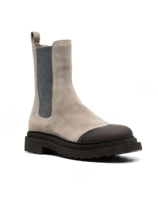 Brunello Cucinelli Black Graue wildleder stiefeletten
