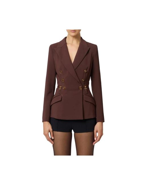 Elisabetta Franchi Jasje Van Lichtgewicht Crêpe Stof Met Ritssluiting Details in het Brown