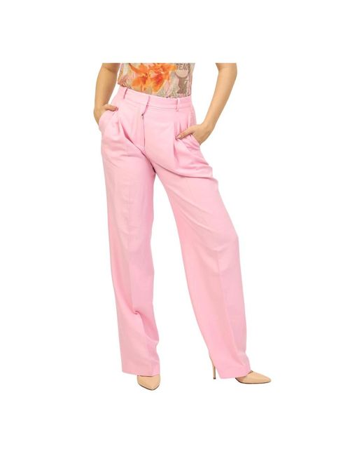 Pantalones anchos de lino con corte relajado Boss de color Pink