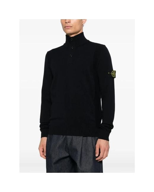 Stone Island Dunkelblauer Regular Fit Button-Up Pullover in Black für Herren