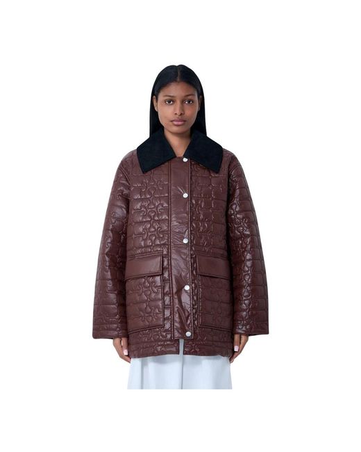 Ganni Jassen ,Bruin ,Quilted Jacket in het Brown