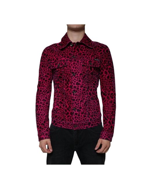 Dolce & Gabbana Fuchsia Leopard Button Down Jacke in Red für Herren