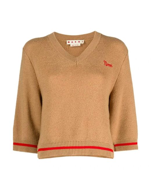 Marni Brown V-Neck Knitwear