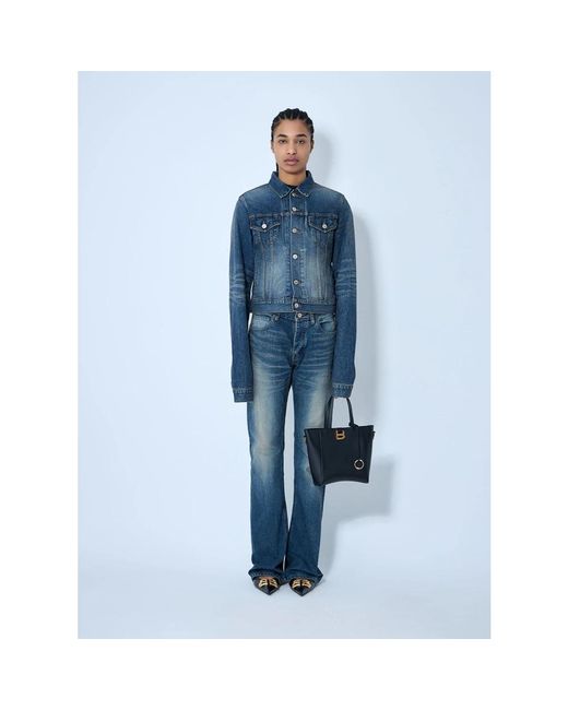 Balenciaga Jassen ,Blauw ,Denim Panel Denim Jack Met Klassieke Kraag in het Blue