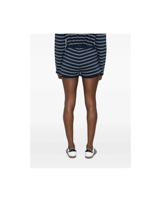 Sporty & Rich Blue Striped Logo-Embroidered Shorts